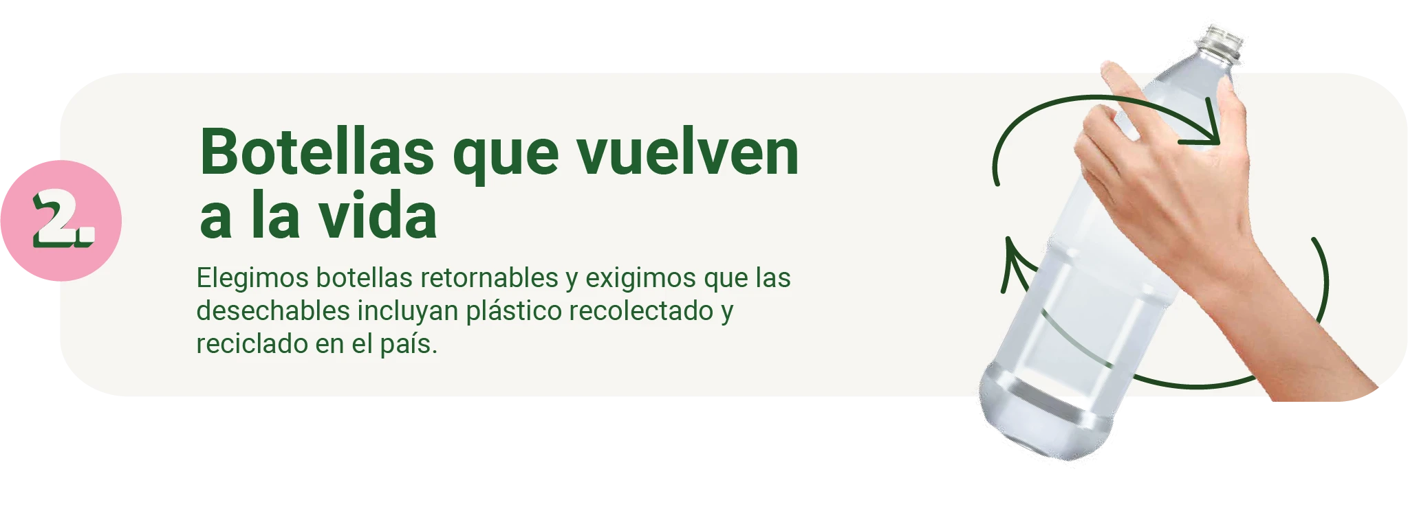 Botellas que vuelven a la vida - Elegimos botellas retornables y exigimos que los desechables incluyan plástico recolectado y reciclado en el país